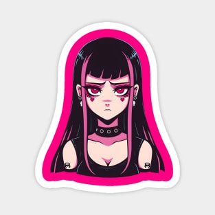 Anime Goth Girl with Chokers and Tattoos - Edgy Character Art Magnet