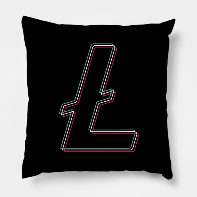 Litecoin blue pink glitch modern typography art gift Pillow by star trek fanart and more