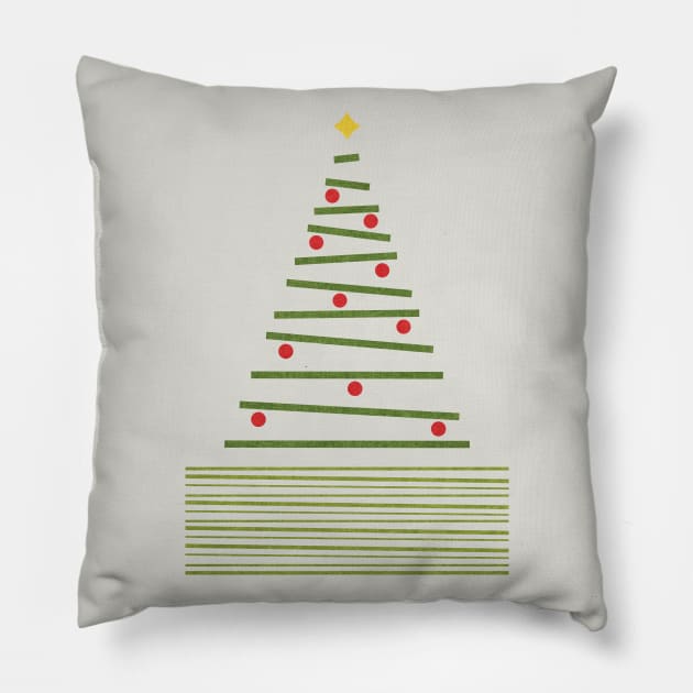 Minimalist Christmas Tree Green Red Light Grey Pillow by FAROSSTUDIO