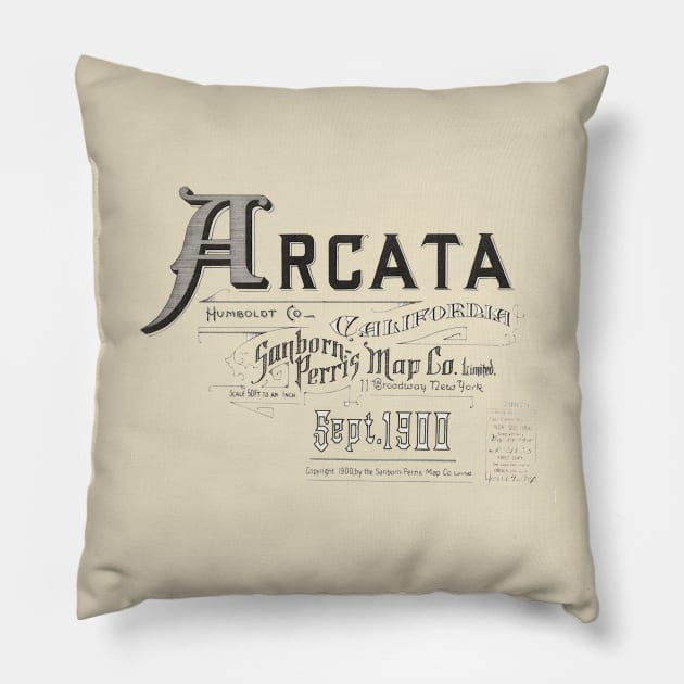 Arcata, California Sanborn Map 1900 Pillow by ThriftyBish