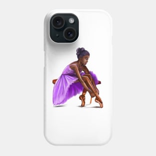 ballerina getting ready, lacing her ballet shoes - brown skin ballerina Phone Case