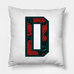 Modern Rose Floral Initial Name Alphabet - Letter D Pillow