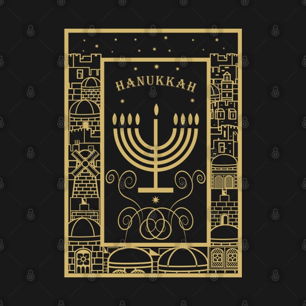 Happy Hanukkah Festival! Jewish Holiday Hanukkah Menorah traditional Chanukah Vintage gold pattern by sofiartmedia