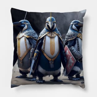 Knights of the Arctic: Penguin Trio Battles On Pillow