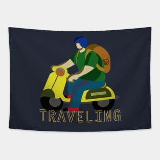 Travelling Scooter Man Tapestry