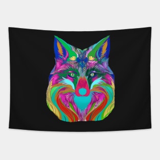 COLOURFUL FOX HEAD BLUE COLORED Tapestry