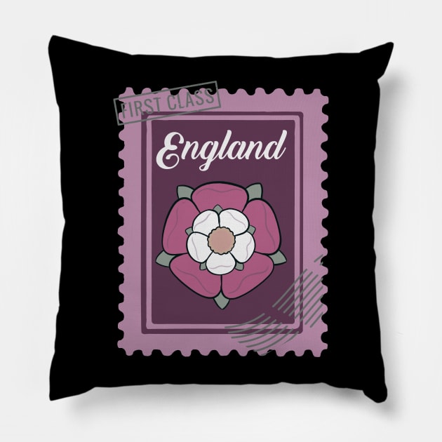 Tudor Rose England Postage Stamp Pillow by SunburstGeo