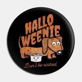 Funny Doxie Dog trick or treating on a scary night on Hallo Weenie Halloween Dachshund Pin