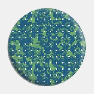 Abstract Blue Floral Polka Dots on Green Pin