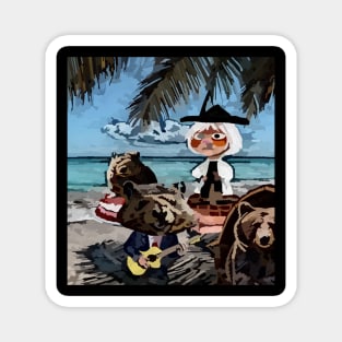 watercolor groundhog playing guitar on beach Magnet