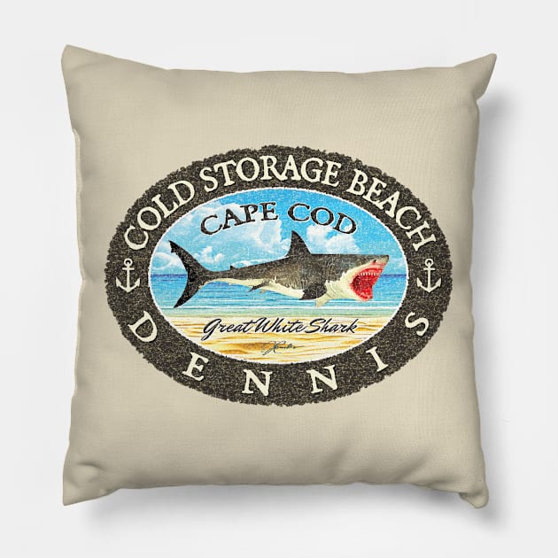 Cold Storage Beach, Dennis, Massachusetts (Cape Cod) Great White Shark Pillow by jcombs