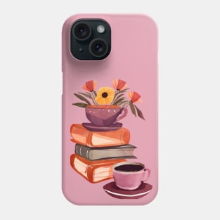 Books Flowers and Coffee Cup, Cute Watercolor Phone Case