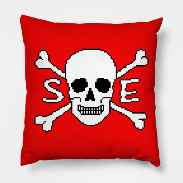 Pixelated Straight Edge Skull and Crossbones Pillow by pookiemccool