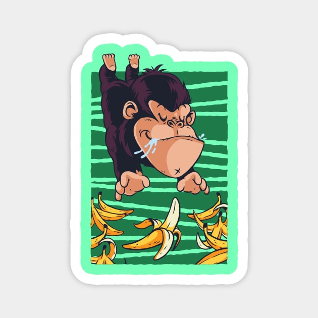 Cute Funny Monkey Eating Banana Artwork Magnet by LazyMice