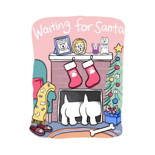 Waiting for Santa (paw print on stockings) T-Shirt