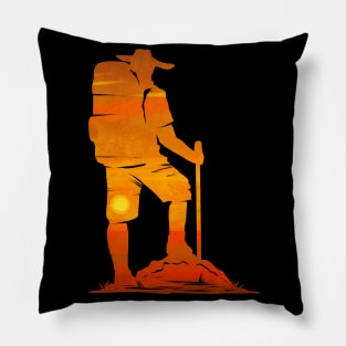 Backpacker In The Sunset While Hiking Pillow