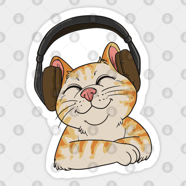 Cat Listening To Music Cats Sticker Teepublic