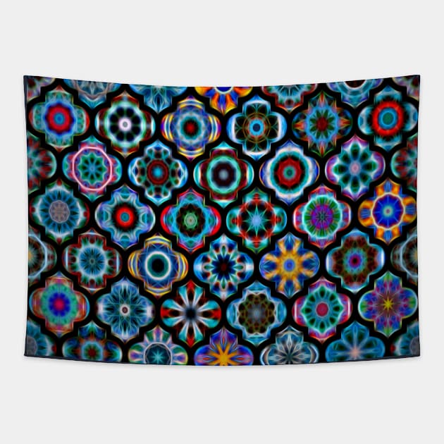 Moroccan tile glowing pattern Tapestry by redwitchart