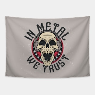 In Metal We Trust // Heavy Metal Skull with Headphones Tapestry