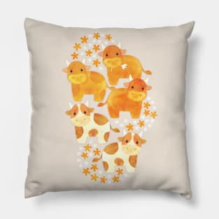 Cute Brown Cows in a Field of Daisies Pillow