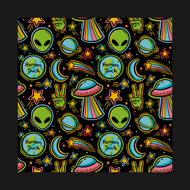 Retro 90s Neon Alien Pattern by JBeasleyDesigns