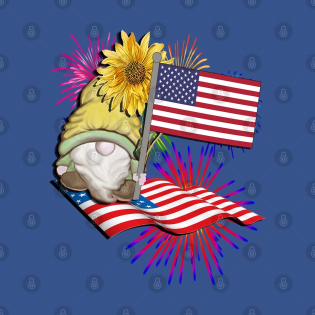 USA Fourth of July Graphic Design American Flag Fireworks & Patriotic Gnome by tamdevo1