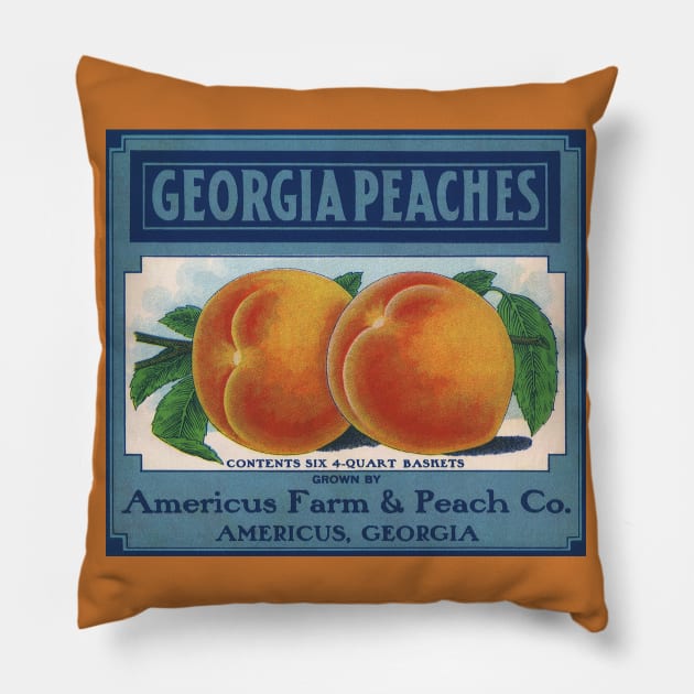 Vintage Georgia Peaches Fruit Crate Label Pillow by MasterpieceCafe