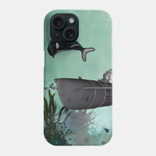 Awesome submarine with playing orcas Phone Case