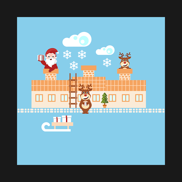 Santa Claus and reindeer delivering presents by SooperYela