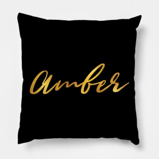 Amber Name Hand Lettering in Gold Letters Pillow