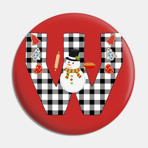 BW Buffalo Checks Pattern Monogram W | Snowman Pin by ExpressYourSoulTees