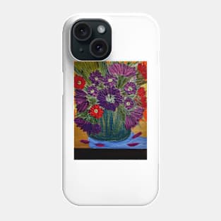 Red and purple carnations flowers in a blue and silver metallic vase. Phone Case