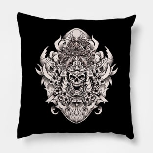 Samurai skull with sakura flower Pillow