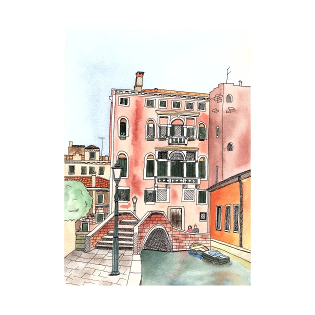 Venice Watercolor and ink Illustration by Sandraartist