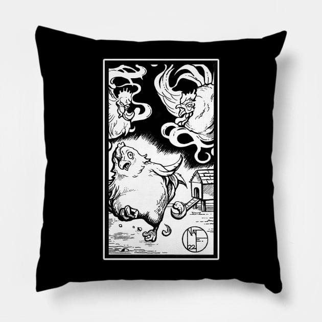 Ghost Chickens - White Outlined Design Pillow by Nat Ewert Art