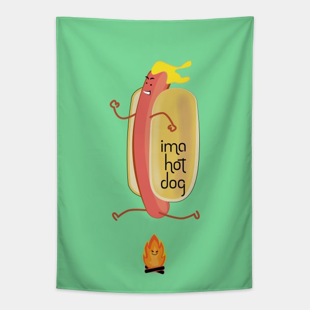 IMA HOT DOG jumping fire Tapestry by Sanford Studio