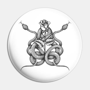 Two Snake and Rose Flower Pin