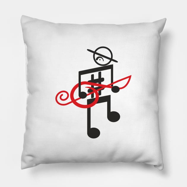 Noteman sheet music man (red treble key) Pillow by aceofspace