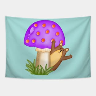 Happy groundhog with Mushroom hat Tapestry