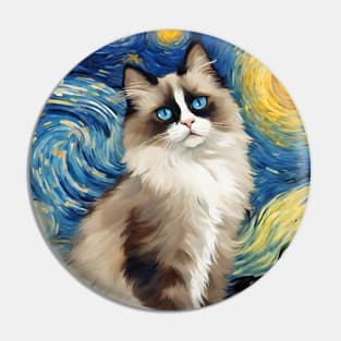 Adorable Ragdoll Cat Breed Painting in a Van Gogh Starry Night Art Style Pin
