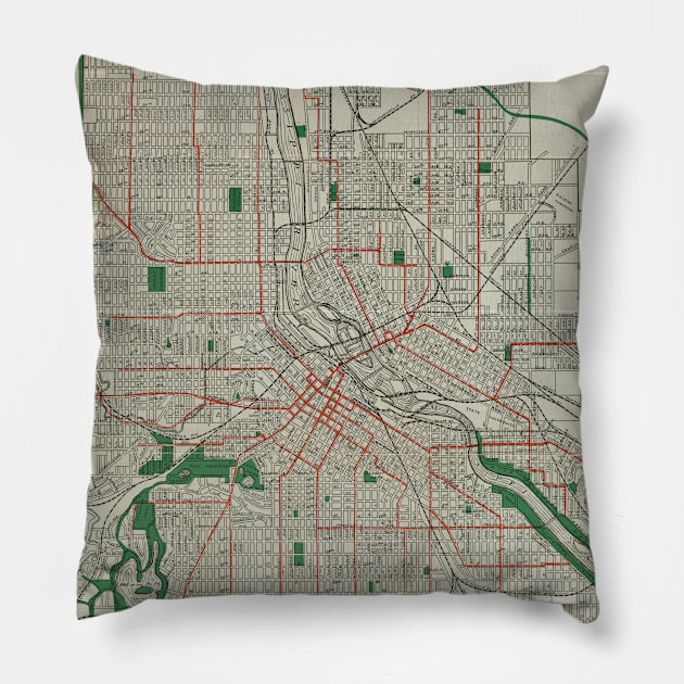 Vintage Map of Minneapolis Minnesota (1921) Pillow by Bravuramedia