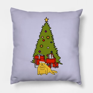 Cat in Santa Hat by Christmas Tree Pillow