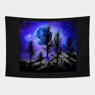 NEBULA STAR MOON AND TREES Tapestry