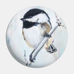 Chickadee on a Cold Spring Day painting Pin
