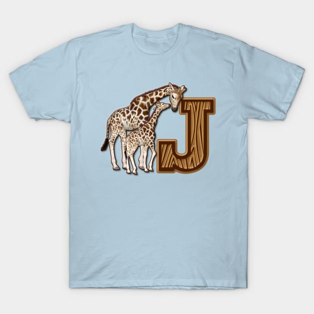 AlondraHanley Mom and Baby Giraffe Monogram J T-Shirt