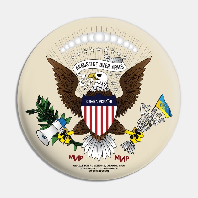 Ukrainian-American Eagle armistice over arms Ukraine Flag | Great Seal of the United States Peace sign T-Shirt Pin by Vive Hive Atelier