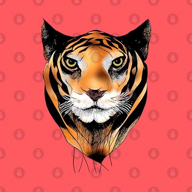 Tiger face line ink digital drawing by AO01