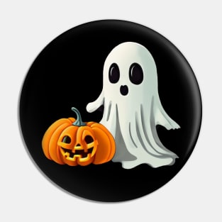 Halloween Friendship: A Playful cute Ghost and Its Pumpkin Pal Pin