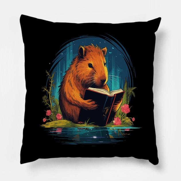 Capybara Reads Book Pillow by JH Mart