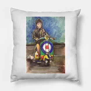 Retro Scooter, Classic Scooter, Scooterist, Scootering, Scooter Rider, Mod Art Pillow